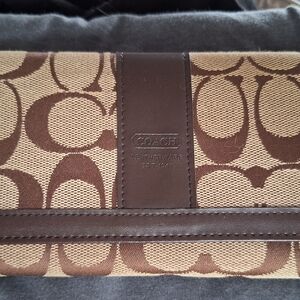 Coach Signature Brown and Tan Leather Wallet